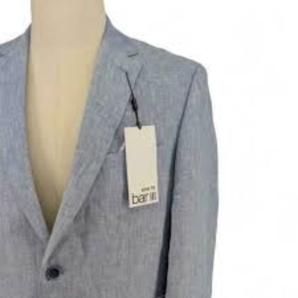 Bar III Mens Slim-Fit Blue Chambray S Grey 46R
